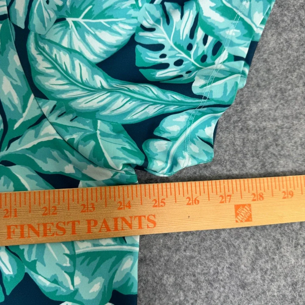 Kenny Flowers Mens XL Teal Tropical Monstera Leaf Print Golf Polo Shirt Stretch